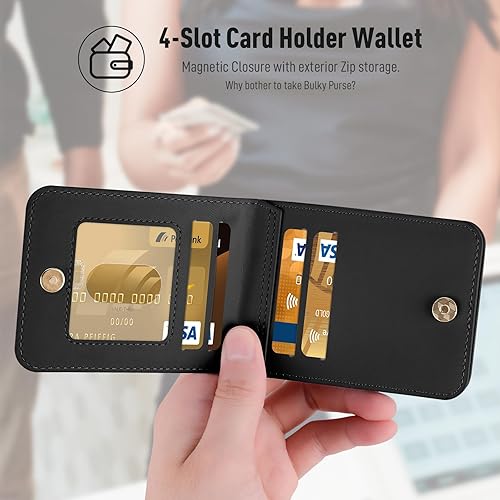 Miniatura 4 de Funda para Z Flip 5, Jiunai Samsung Z Flip 5, 4 tarjeteros, bolsillo con cremallera con correa cruzada ajustable, bloqueo RFID, funda protectora