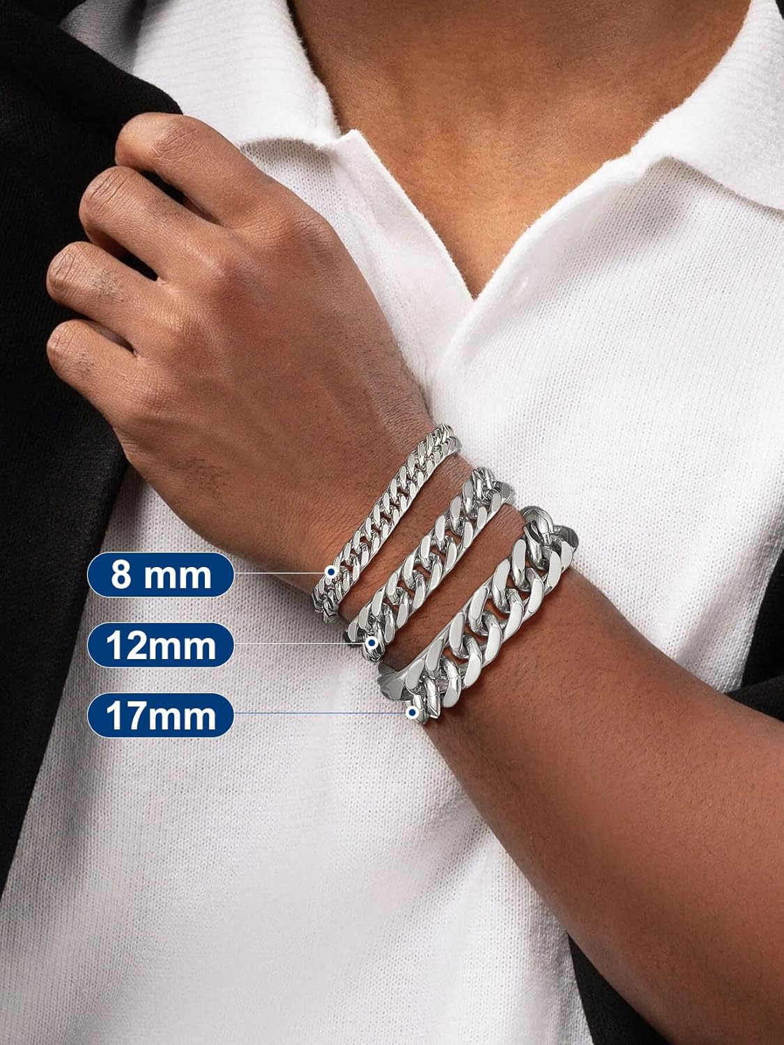 ChainsPro Miami Cuban Link Chain Bracelet for Men, 8/12/17mm, 7.5/8.3/9inch, 316L Stainless Steel/18K Gold Plated/Black Hip Hop Bracelets for Father Husband No Tarnish Bracelet- Send Gift Box - Image 6