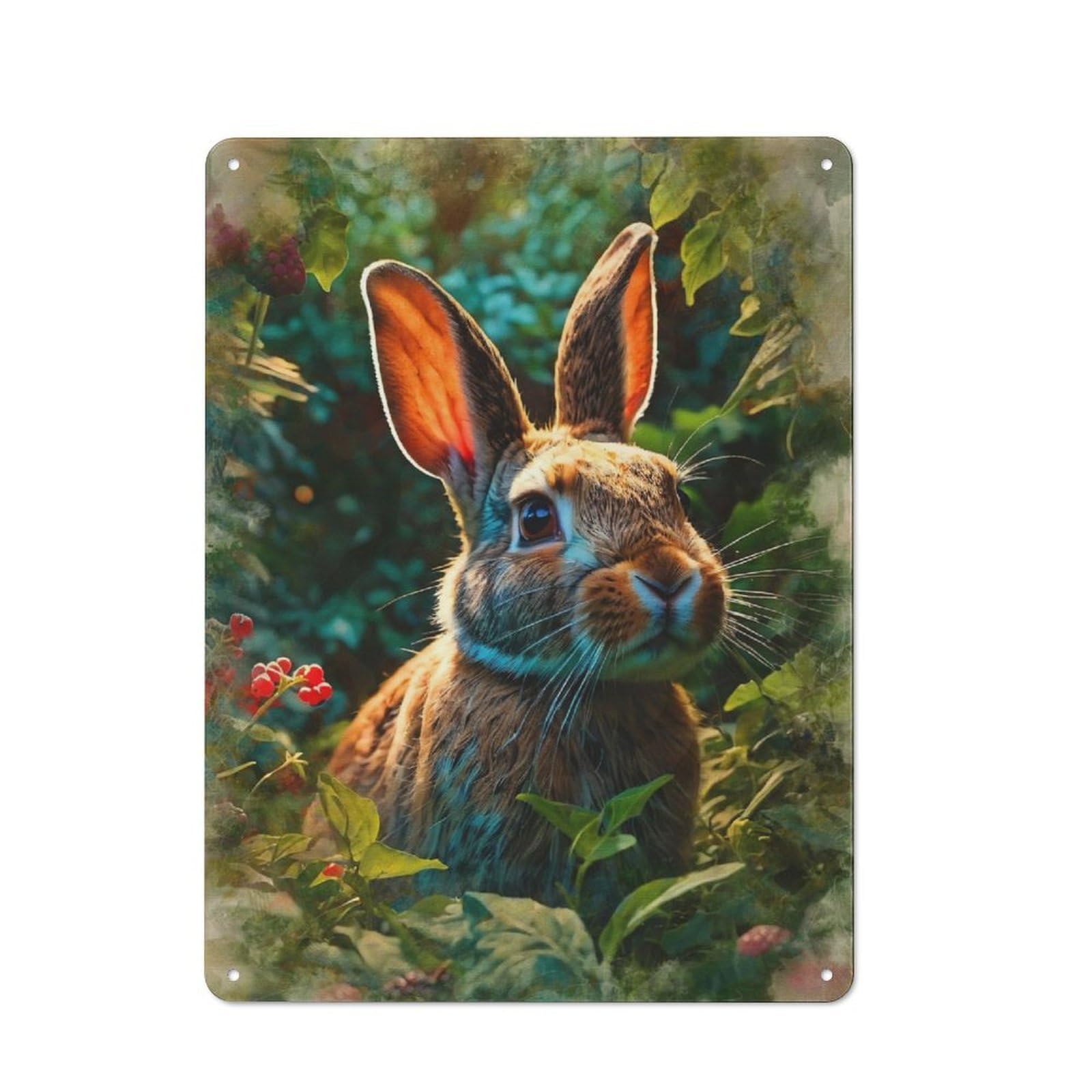 Junmoney Curious Rabbit In The Garden Metal Wall Sign 40X30cm Featuring For Pub Or Café, For Pub Decor Enthusiasts, For Retro Home Interiors