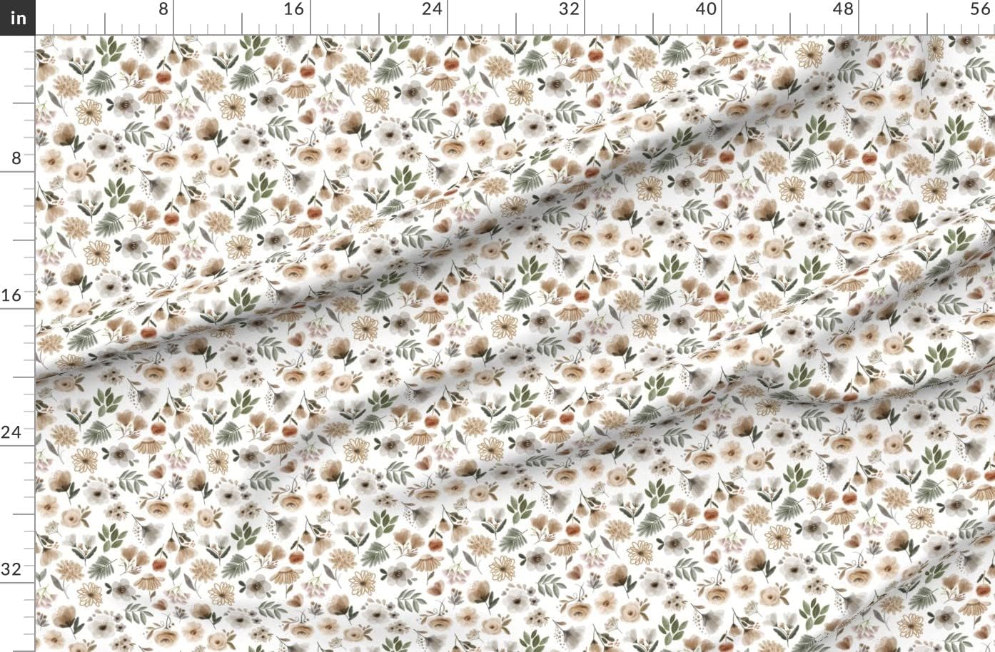 Spoonflower Fabric - Woodland Sage Florals Green Flowers Gray Beige Olive Printed on Organic Cotton Sateen Fabric by The Yard - Sewing Quilting Apparel Home Decor