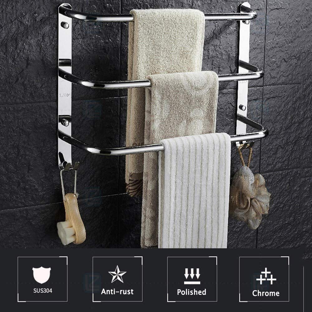 Toalleros Estante para Toallas Toalleros Montado en la Pared con Ganchos Toallero de Acero Inoxidable 304 Almacenamiento de Toallas Barra de Toallas de Baño para Baño Plata,Los 40Cm