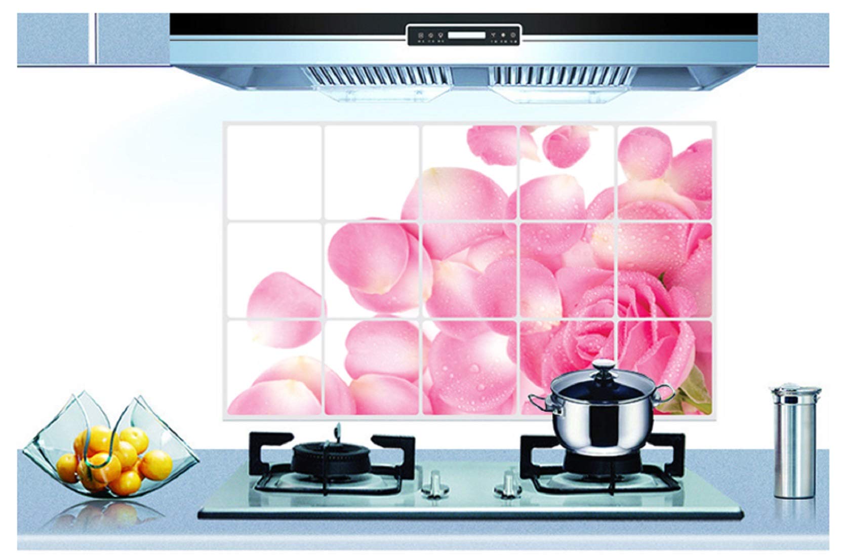 JAAMSO ROYALS Rose Design Kitchen Protection Anti-Mark Oil Proof Easy Clean Plastic Wall Stickers Mosaic Tiles Design Home Decor Aluminum Foil Wall Stickler for Wall and Home Decor(75CM x 45CM)