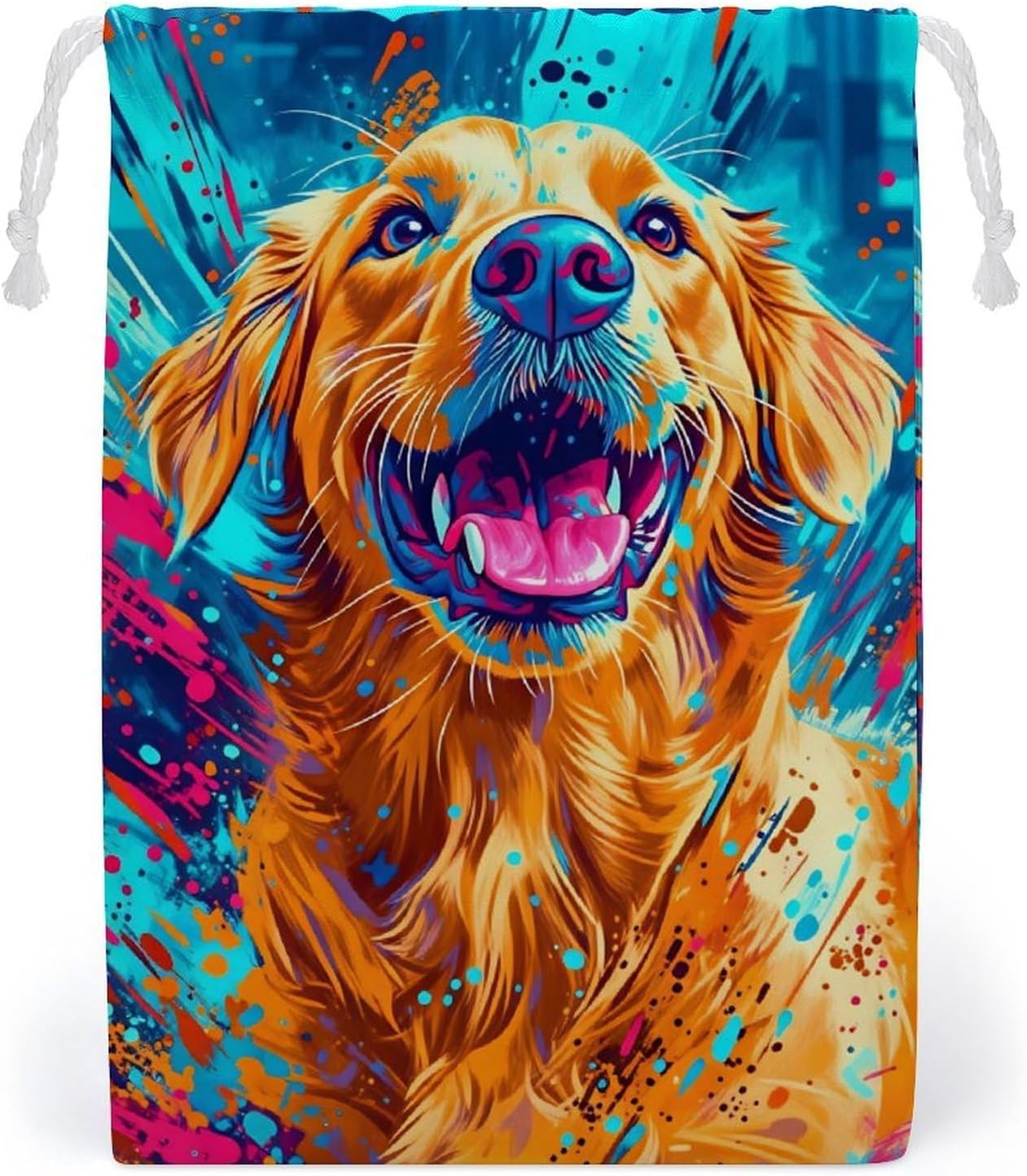 Golden Dog Colorful Splash Drawstring Storage Bag 8.9X7.9IN