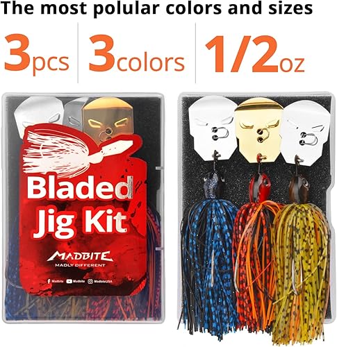 Miniatura 10 de MadBite Bladed Jig Fishing Lures, 5 pc Multi-Color Kits, Irresistible Vibrating Action, Sticky-Sharp Heavy-Wire Needle Point Hooks, Popular 12 oz