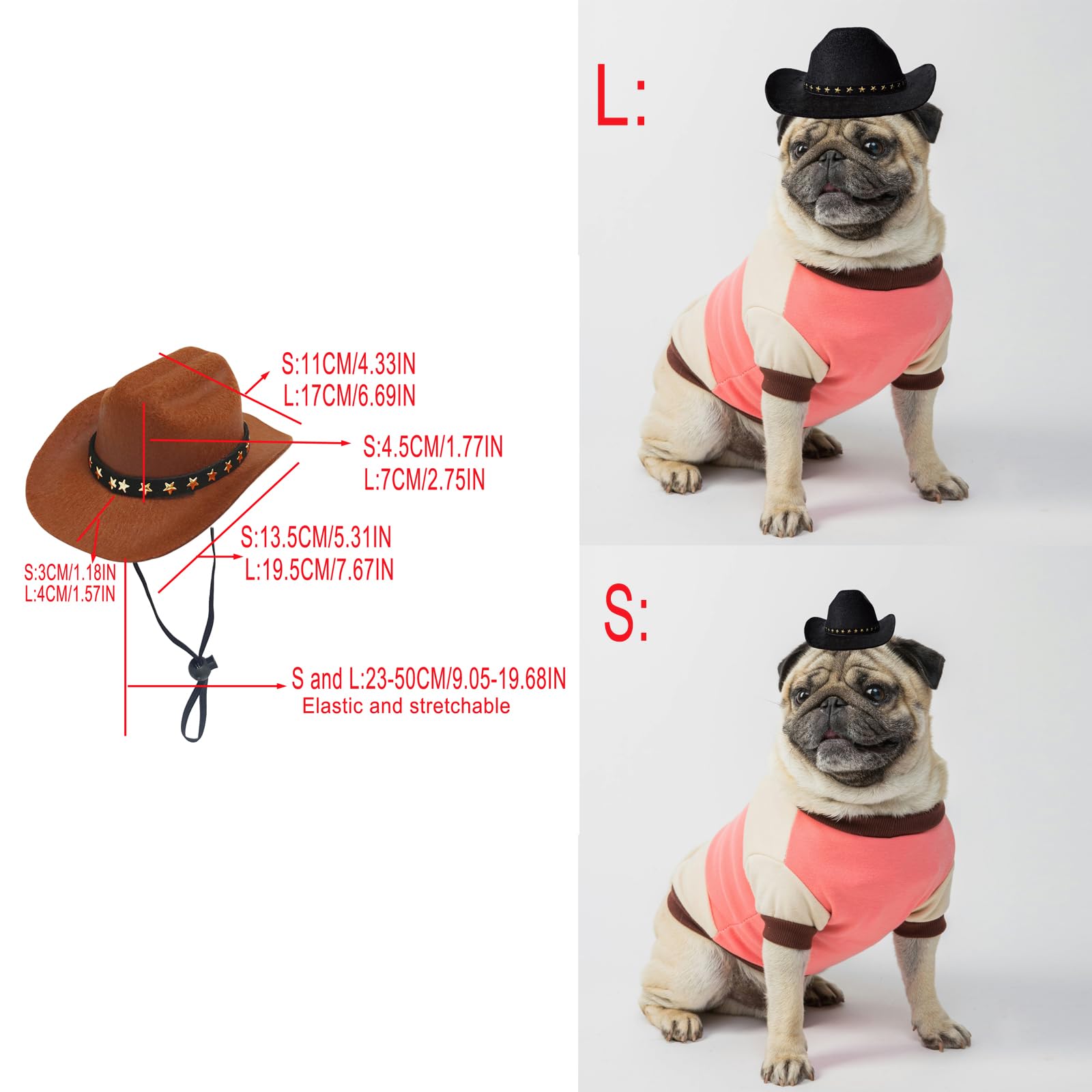 Chapeau de cowboy pour chien, chat et chat – Mini chapeau de cowboy pour chiens, chats, vacances, Halloween, décoration de fête pour animaux domestiques (marron, taille L)