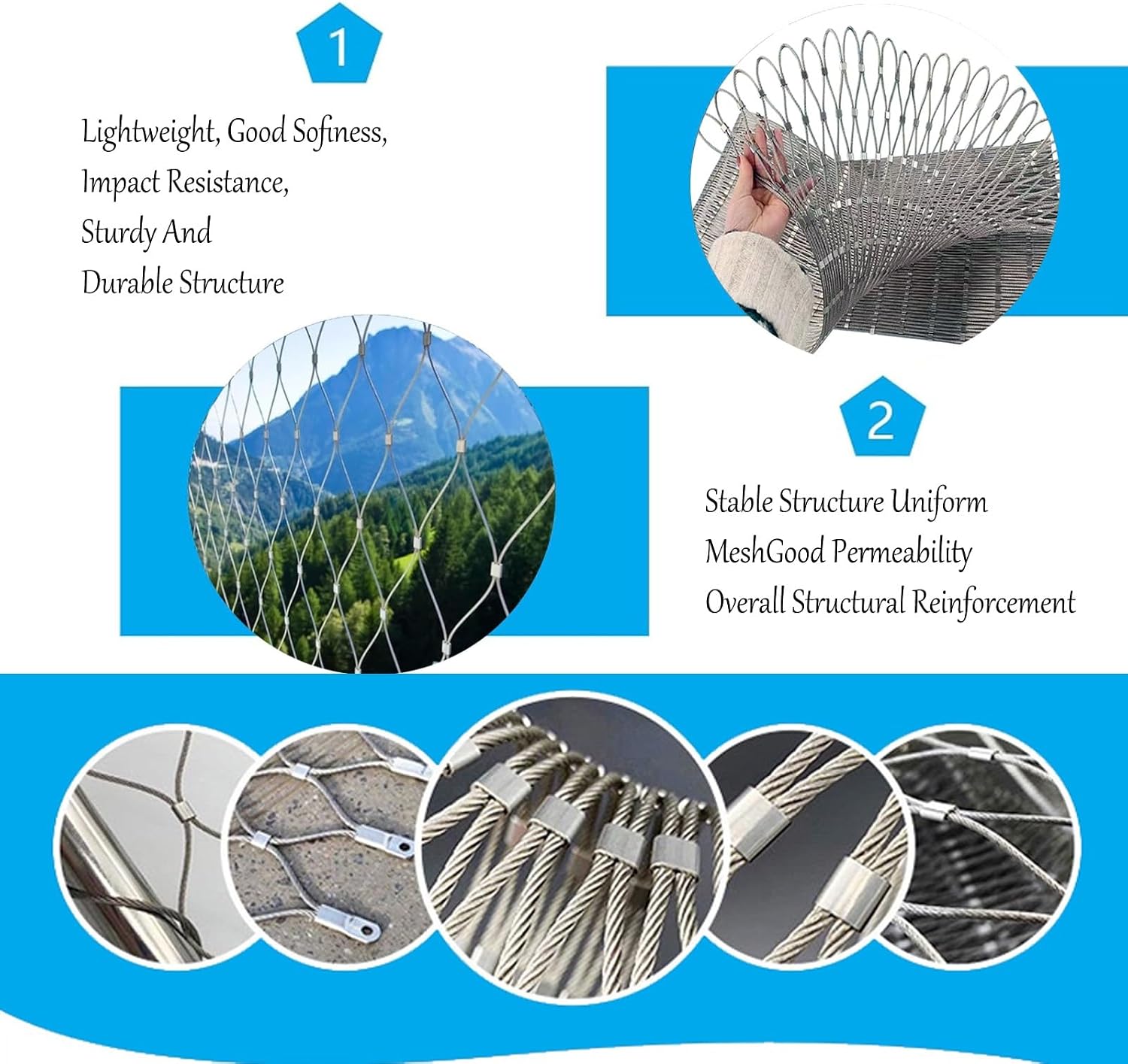 Stainless Steel Woven Wire Mesh With Snap,Flexible stainless steel mesh rope safety net Netting,anti-theft and fall protection net,Balcony Stair Fence,Animal Barrier ( Size : H2.5xL12m/H8.20xL39.37ft