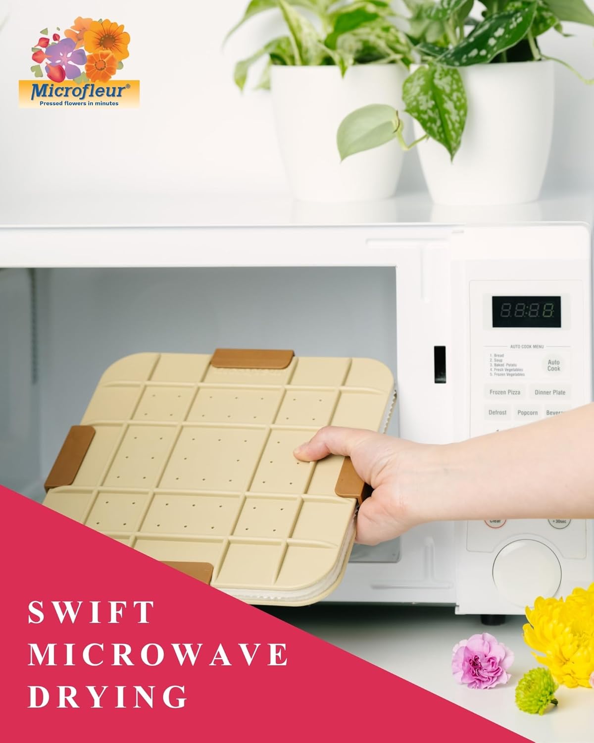 Microfleur Flower Preservation Press Kit, Portable Quick & Easy for Pressed Flowers, Craft Flower Press Kit, Pressing Dry Bouquet & Leaf, Washable Cloth for Lasting Color Fits Most Microwave, 9" 23 cm