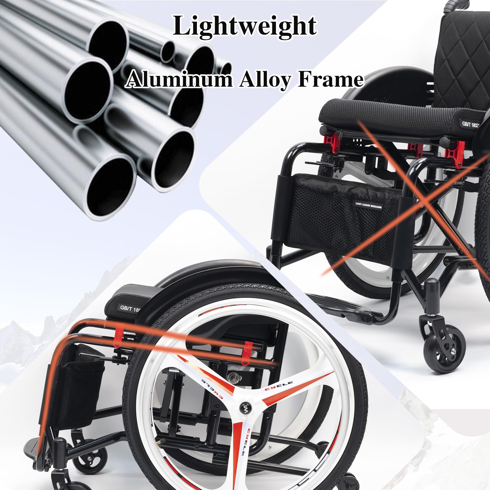 Silla Ruedas autopropulsada Plegable, Ligera, Aluminio, Frenos manuales, Antivuelco, Silla de Ruedas de tránsito para minusválidos(Size:44cm/17.3in Seat,Color:Daily)