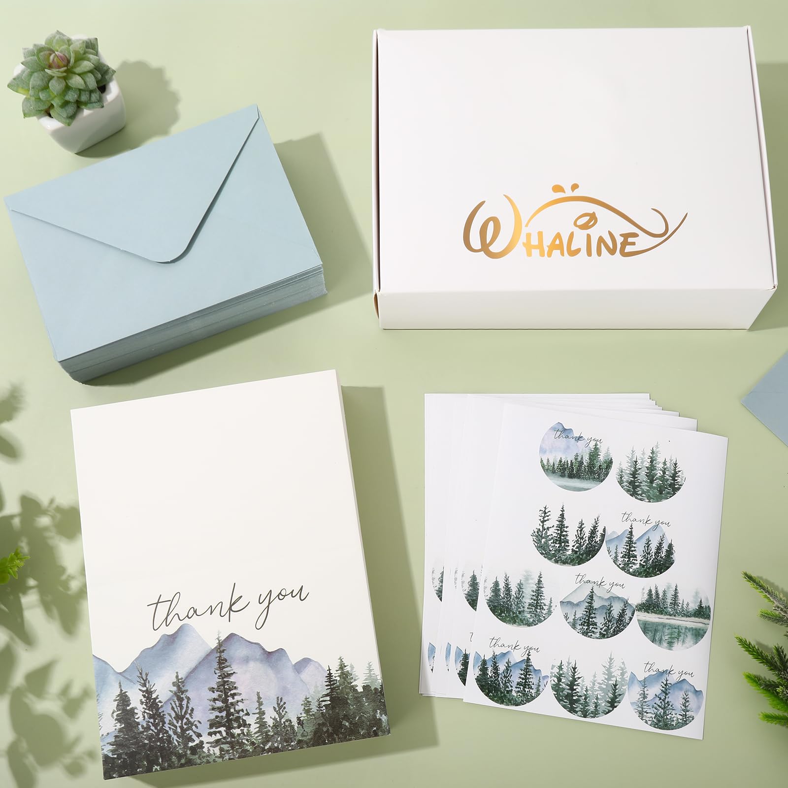 Whaline Lot de 100 cartes de remerciement à l'aquarelle avec enveloppes et autocollants, 10 motifs vierges pour invitations de fête, 10 x 15 cm