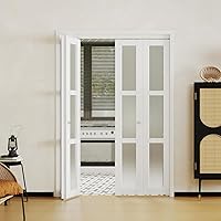 Vista 15 de BARNER HOME Puerta plegable, para abertura de 24"×80", panel plegable de puerta de 3 hojas de vidrio templado esmerilado con kit de herrajes