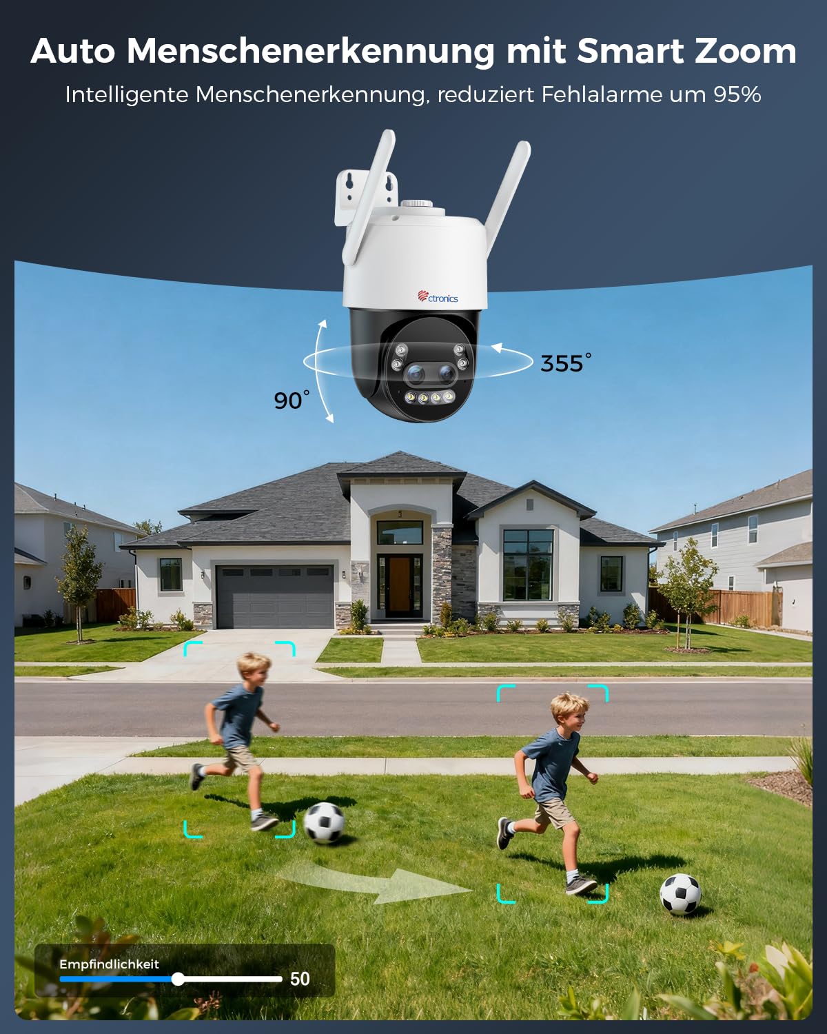 Ctronics 4K 10X Hybrid Zoom Überwachungskamera Aussen | Auto Zoom-Tracking,Personen-/Fahrzeug-/Tiererkennung, Farbnachtsicht 8MP, 2,4/5GHz WiFi, PC/TF/Cloud/FTP/NAS,Metal,IP66