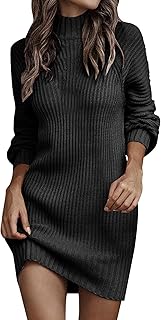 Knitted Dress Women's Winter A-line Knee-Length Tight Sexy Cable Knit Dress Long Sleeve Plain Casual Winter Dress Round Collar Pullover Mini Dress Knitted Dress Women for Business Knitted Dresses