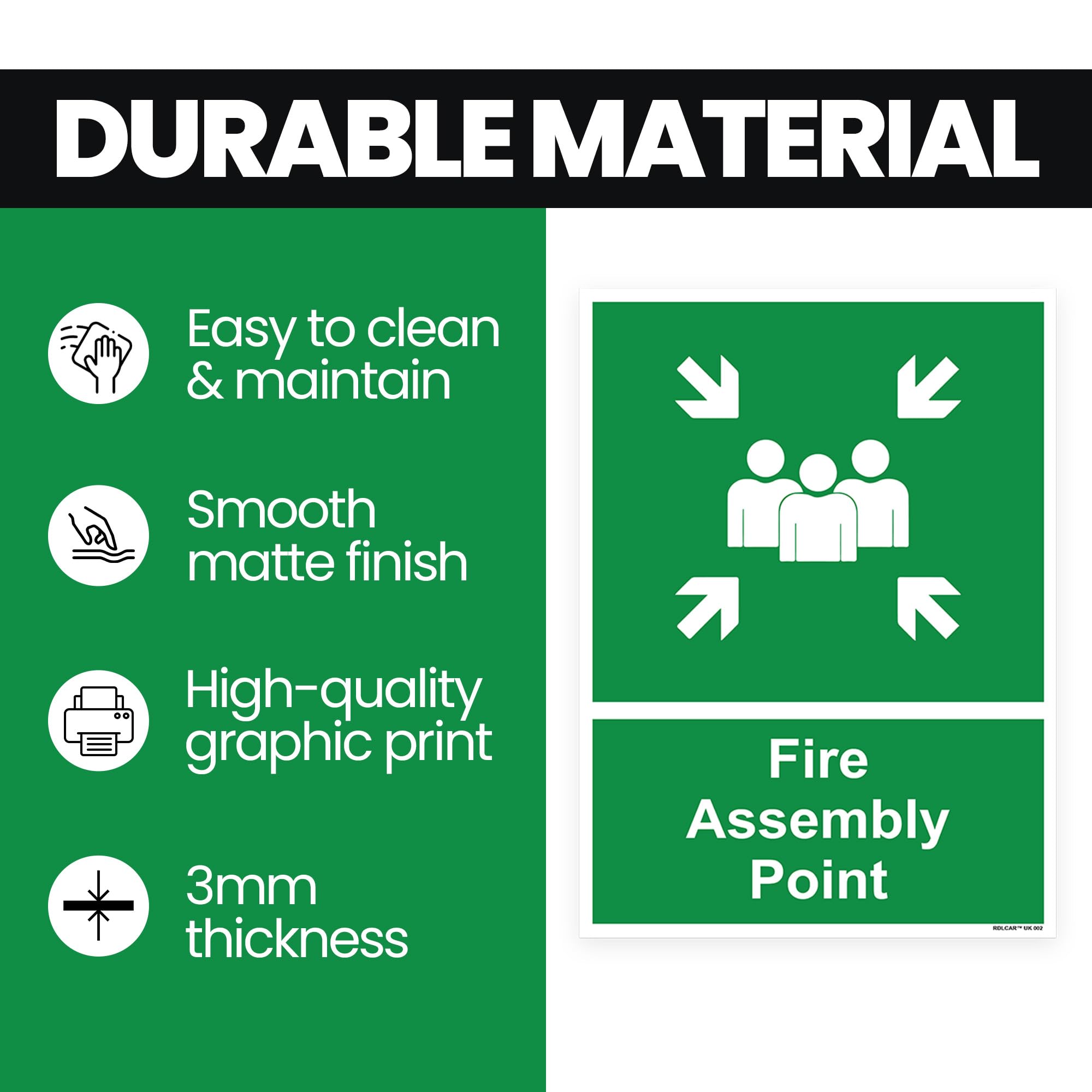 RDLCAR Fire Assembly Point with Family Sign, 3mm Foam, 300 x 400 mm, Safety Fire Evacuation Sign, Weatherproof, UV Resistant, 1 Pack - Image 3