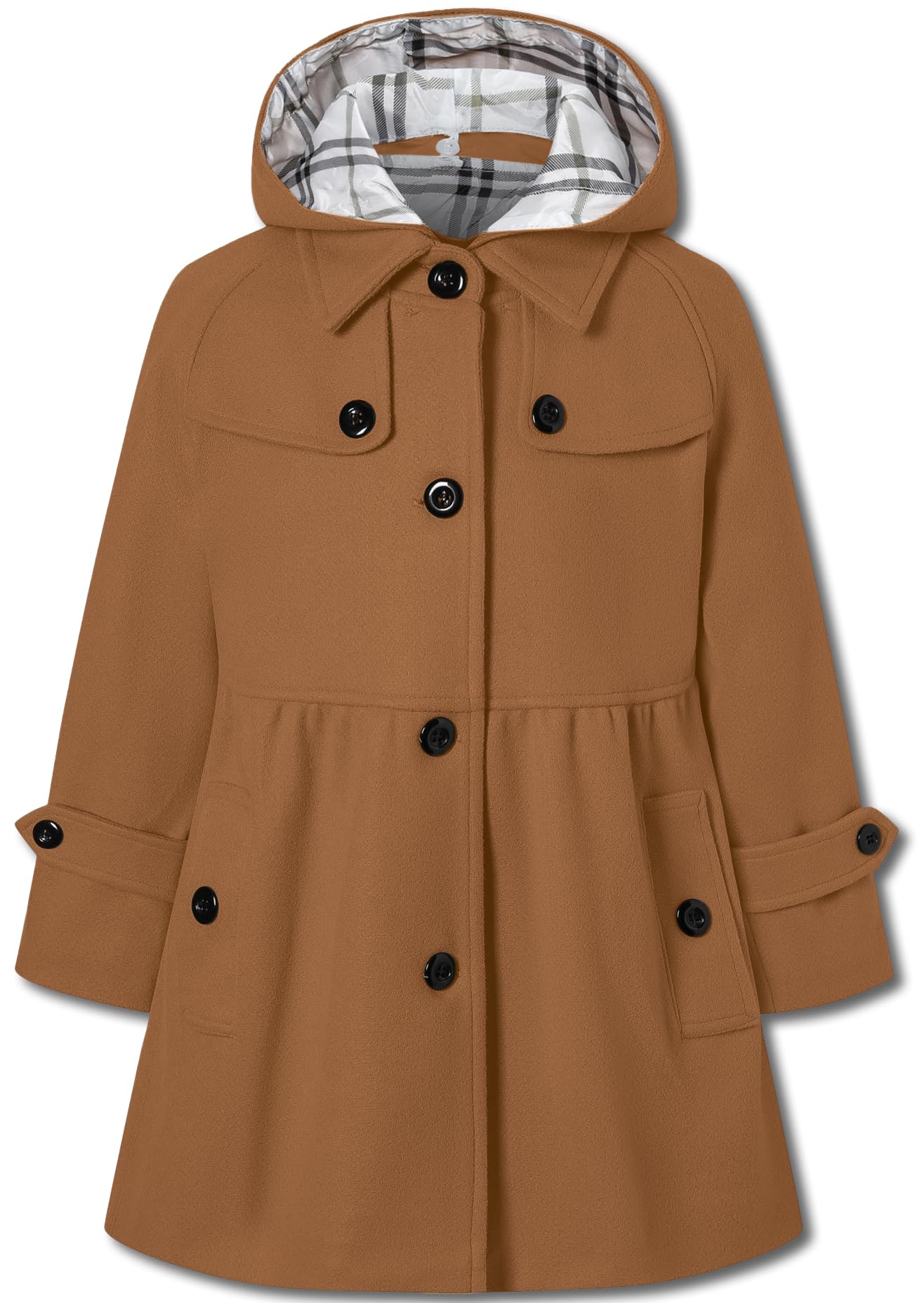 Betusline Girls' Dress Coat Hoodie Wool Blend Coats Fall Winter Peacoat