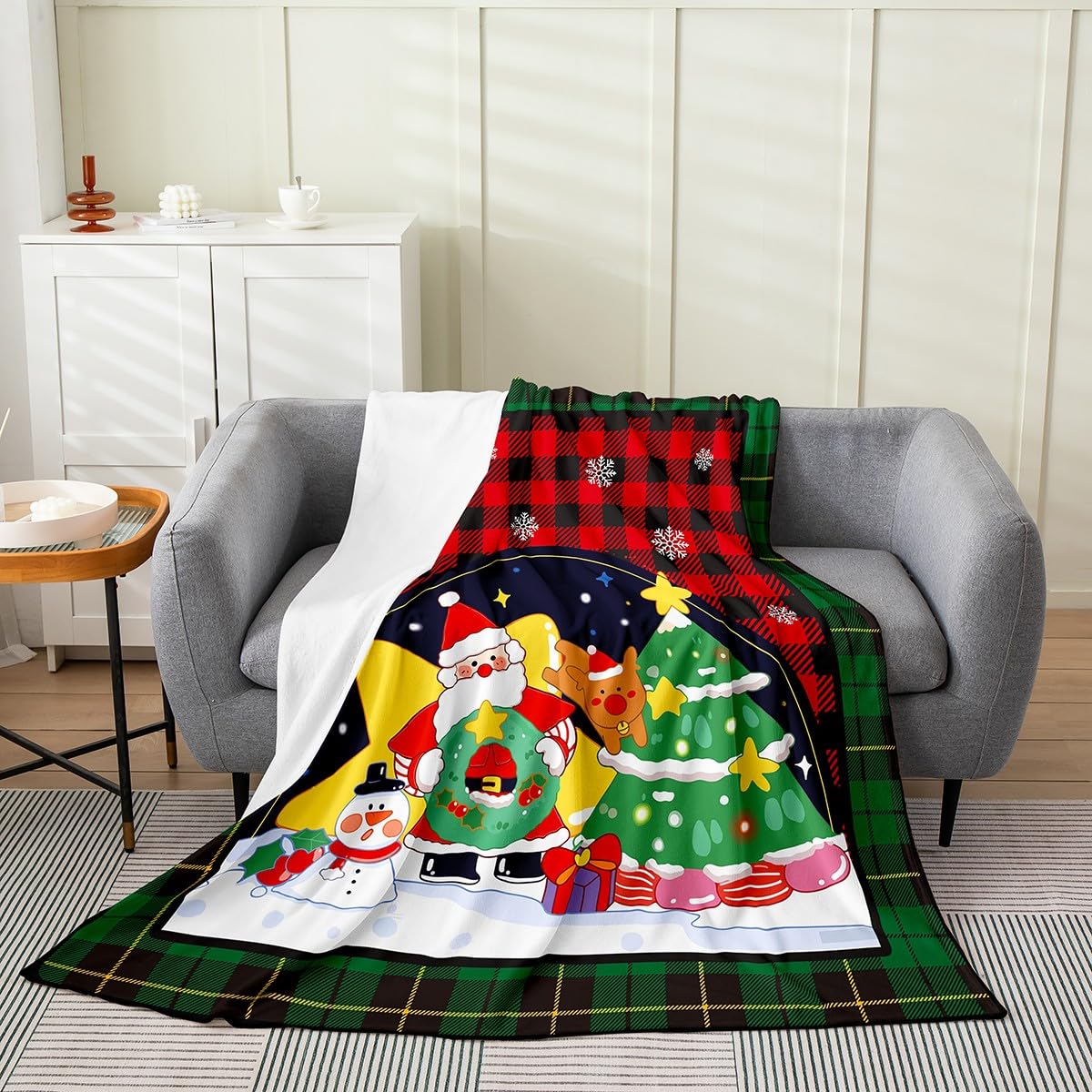 Loussiesd Kerstdeken Xmas Buffalo Check Sherpa Deken Voor Bed Sofa Groen Rood Plaid Fleece Deken Ademend Gingham Boerderij Pluche Fuzzy Deken Baby 76 x 105 cm