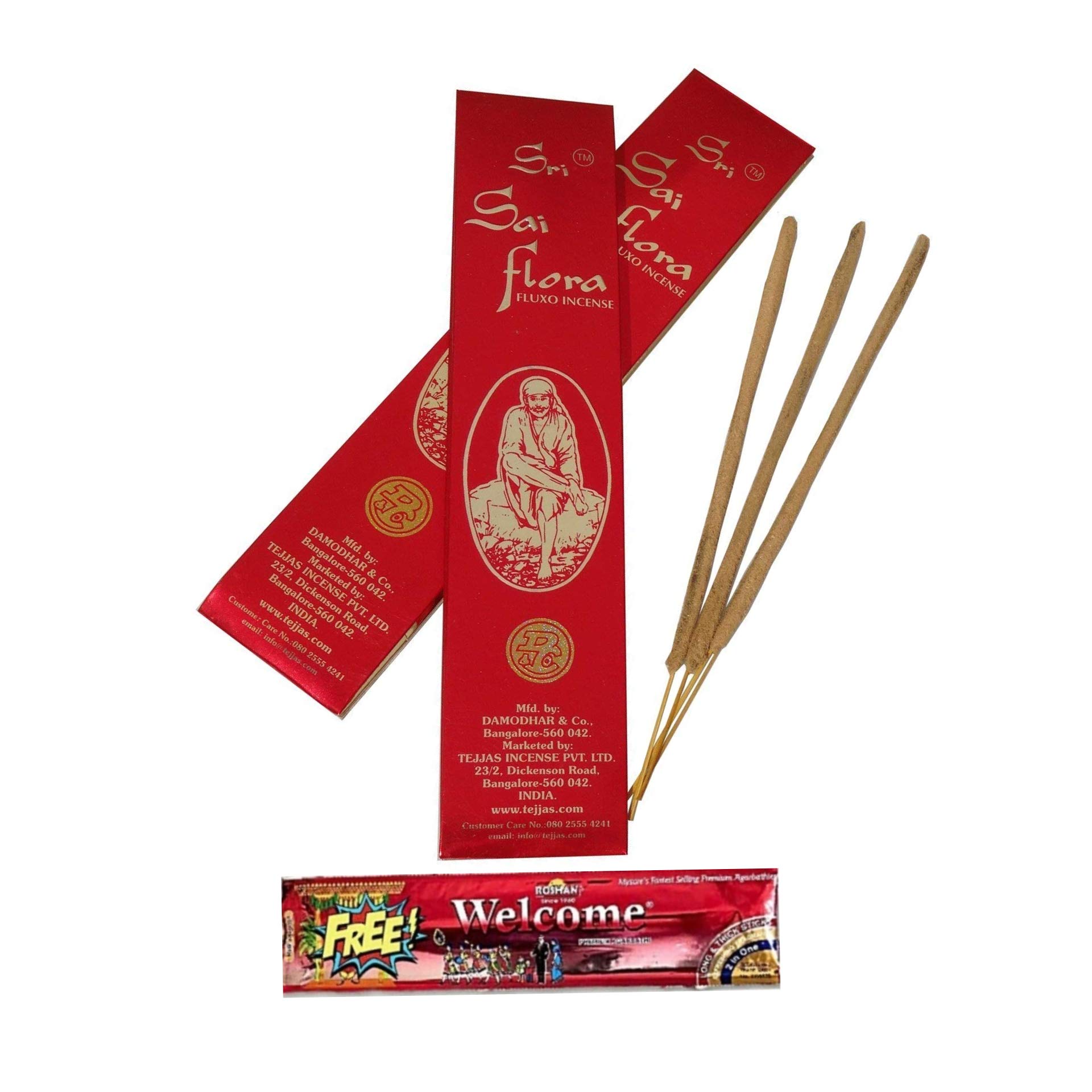 Sri Sai Flora Fluxo Incense Sticks - Pack of 5 boxes of 25 grams each - Total 125 grams + 1 Pouch Welcome Pooja Agarbatti Free With Every Order