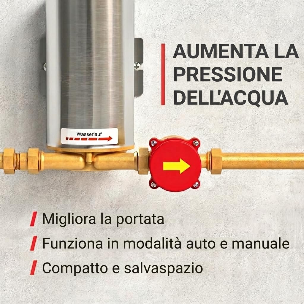 Nordstrand 90W Pompa Doccia – Aumento Pressione Acqua 240V | Pompa Elettrica In Linea in Acciaio Inossidabile | 1 Bar, 18 L/Min | Automatica/Manuale | Per Acqua Calda (fino a 80°C) & Fredda