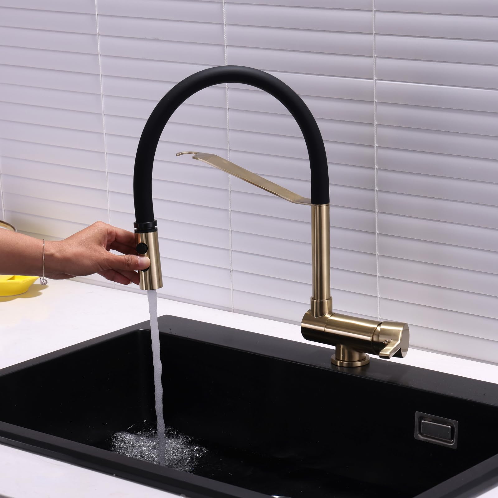 Generisch Wasserhahn Küche Mischbatterie Küchenarmatur mit Ausziehbrause gebürstet 2 Betriebsmodi klappbar flexibel für die Fenstermontage