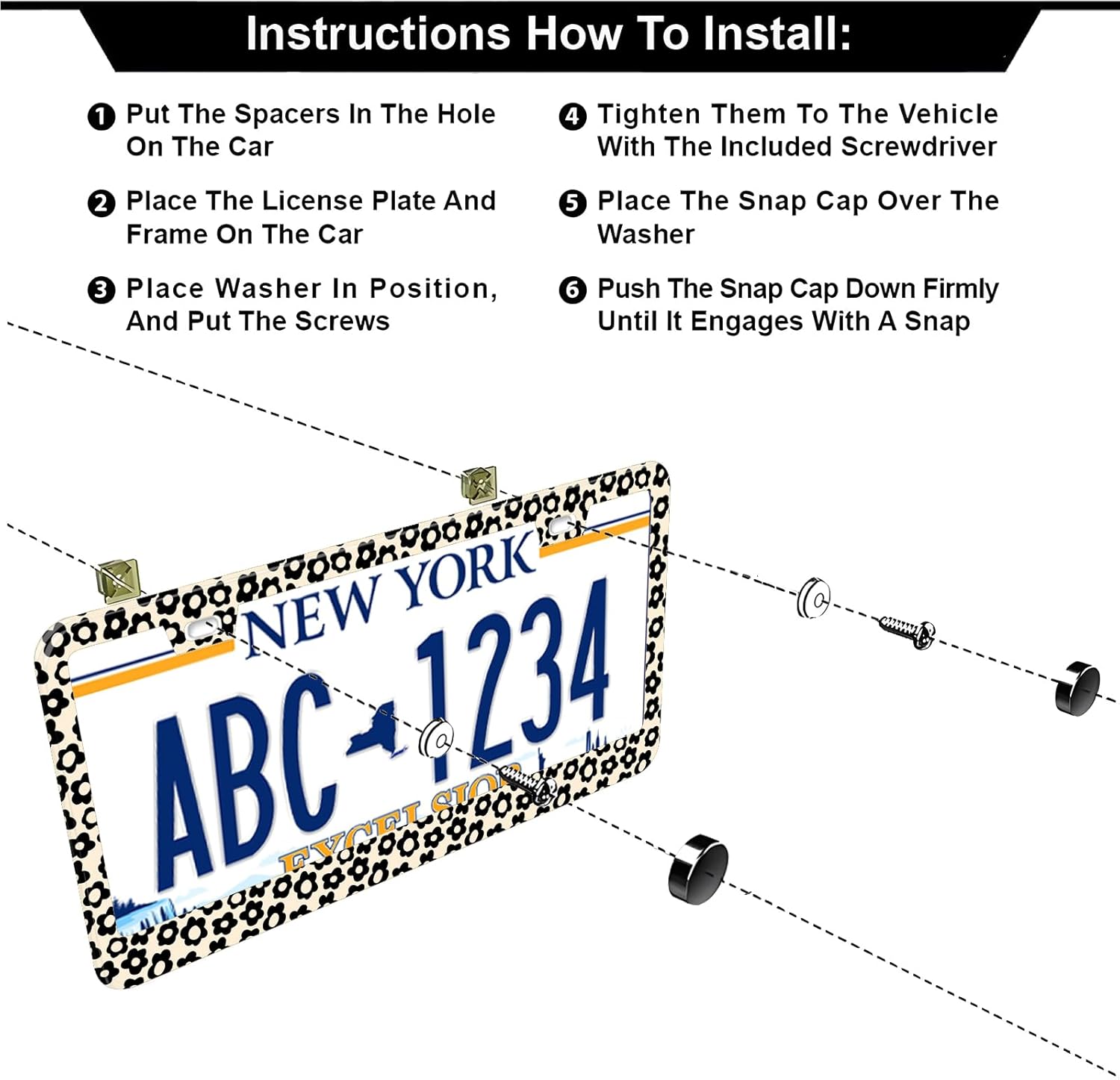 5 Pack, Flowers Vintage Groovy Steering Wheel Cover Universal 15 Inch, Vintage Groovy Flowers License Plate Frames 2 Holes with Screw Caps, Car Cup Coasters 2.75" Car Accessories for Women (05) - Image 3