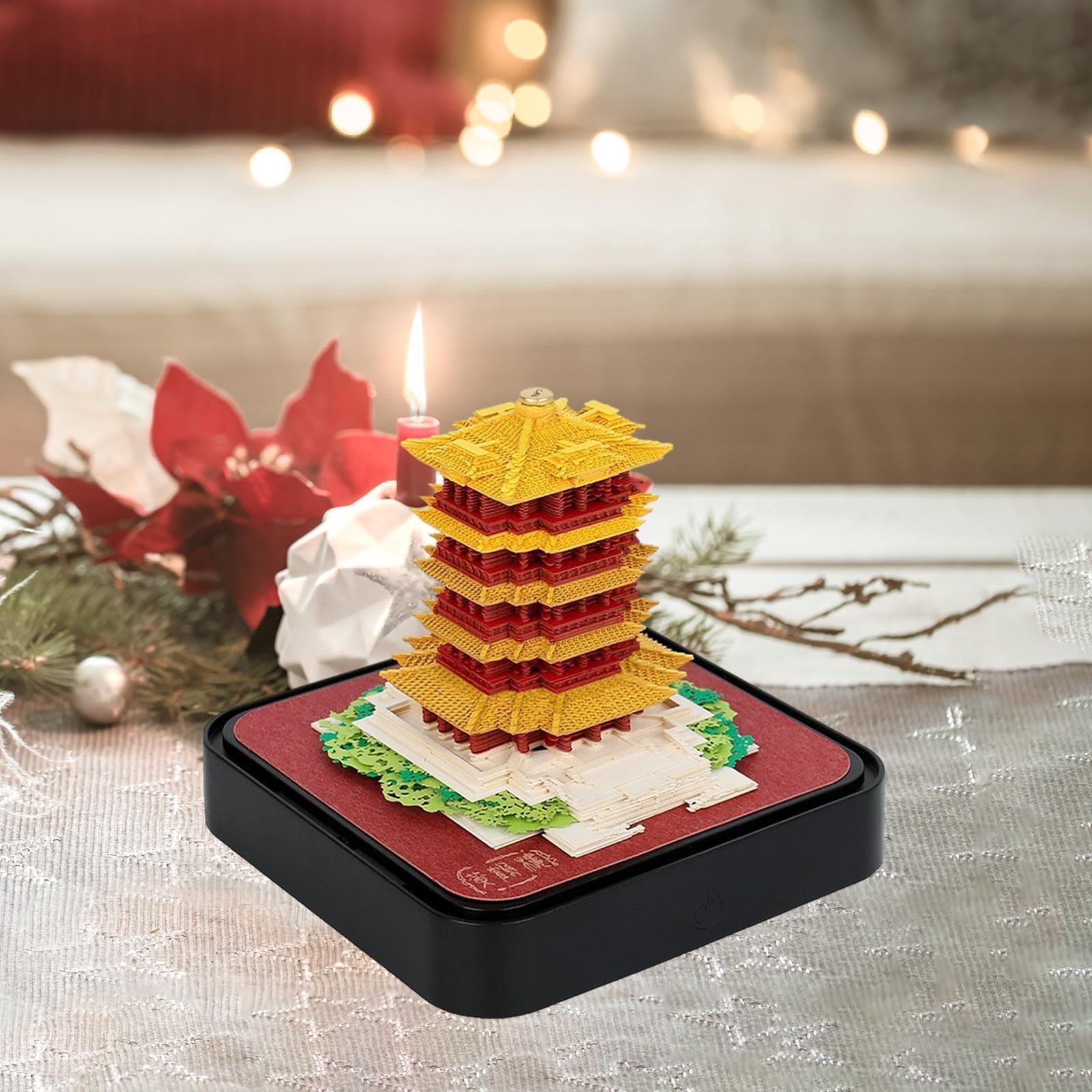 Tischkalender 2025 3D Papier Gravur Kalendarium mit Licht Und Kreativer Acrylbox Als Ornament für Schreibtisch Memo Dekoration für Büro Wohnzimmer Sch, Turm