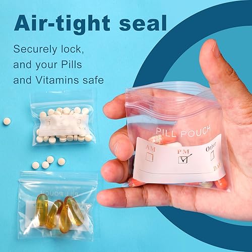 Miniatura 10 de Paquete de 125 bolsas de pastillas sin BPA, 6 mil, 3 x 2.75 pulgadas, con sello de etiquetas para escribir, impermeables, reutilizables,