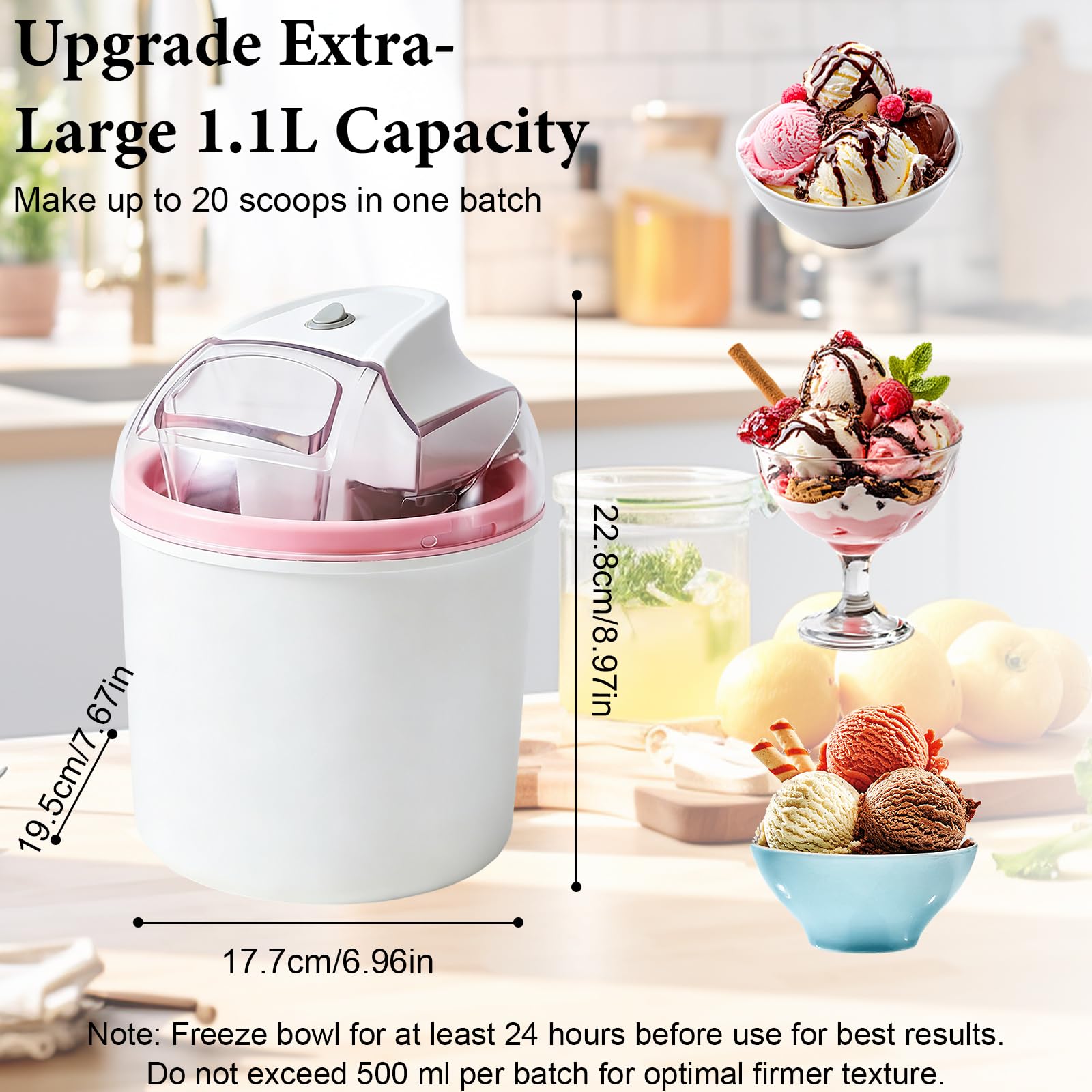 Machine à glace 1,6L, pour glace molle, glace, sorbet et yaourt glacé