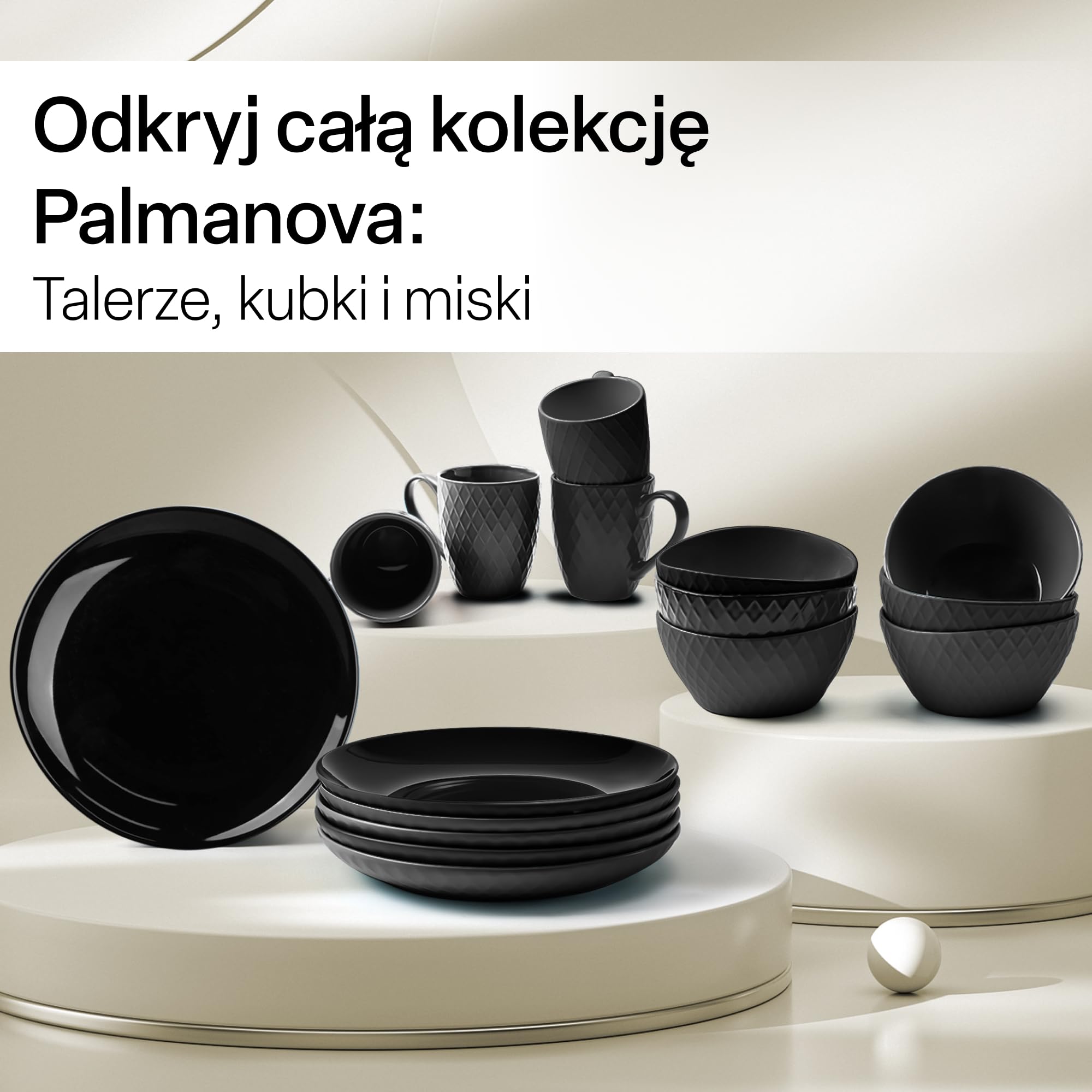 MIAMIO - Ceramiczna zastawa 12-częściowa dla 6 osób - Palmanova (Czarny) | Zastawa z 6 dużymi i 6 małymi ceramicznymi talerzami dla 6 osób - można myć w zmywarce
