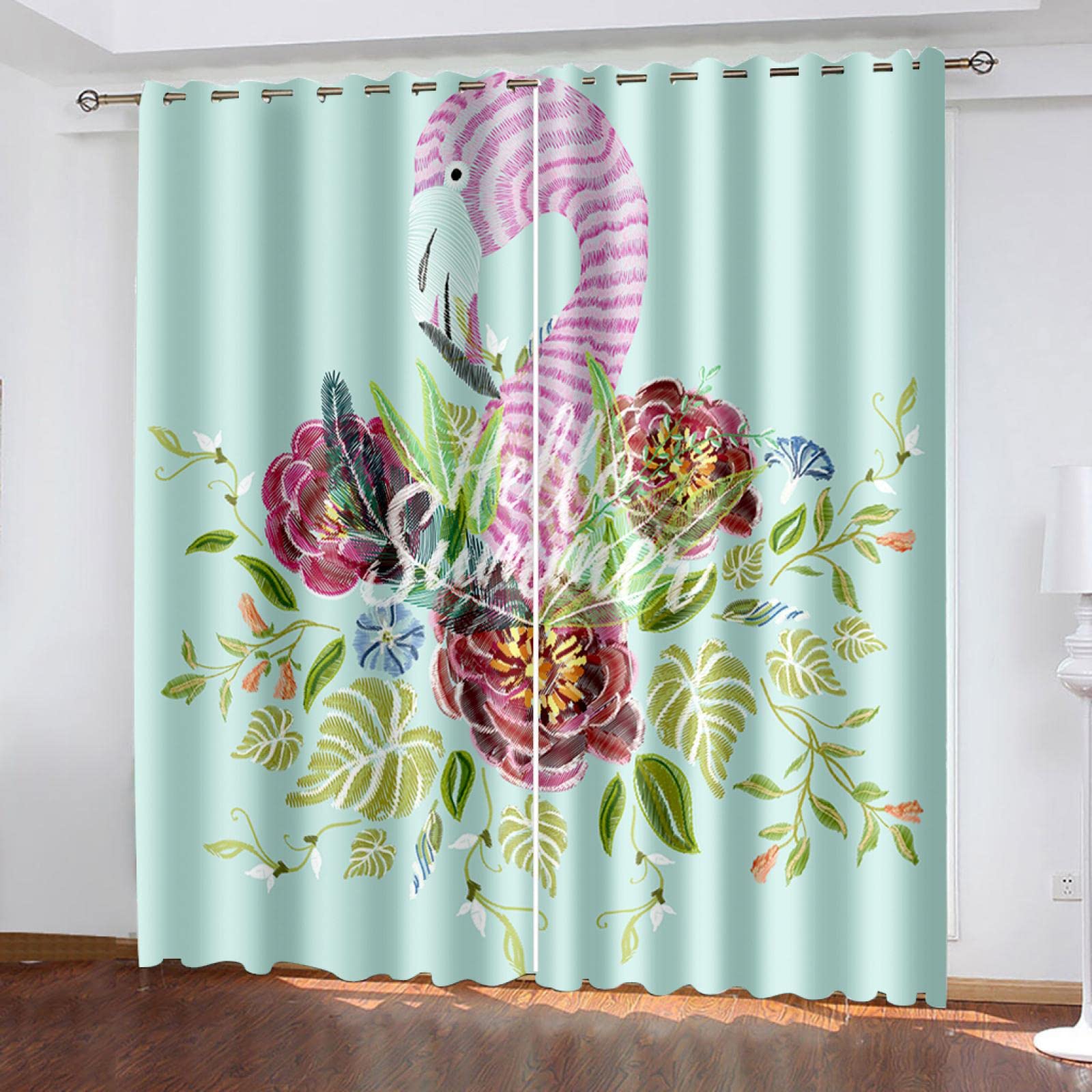 Rideaux occultants pour Enfants, Motif Licorne Bleue, Fleurs abstraites, 140 x 165 cm, à œillets, Isolation Thermique, imprimés, pour Chambre d'enfant, Lot de 2 Panneaux
