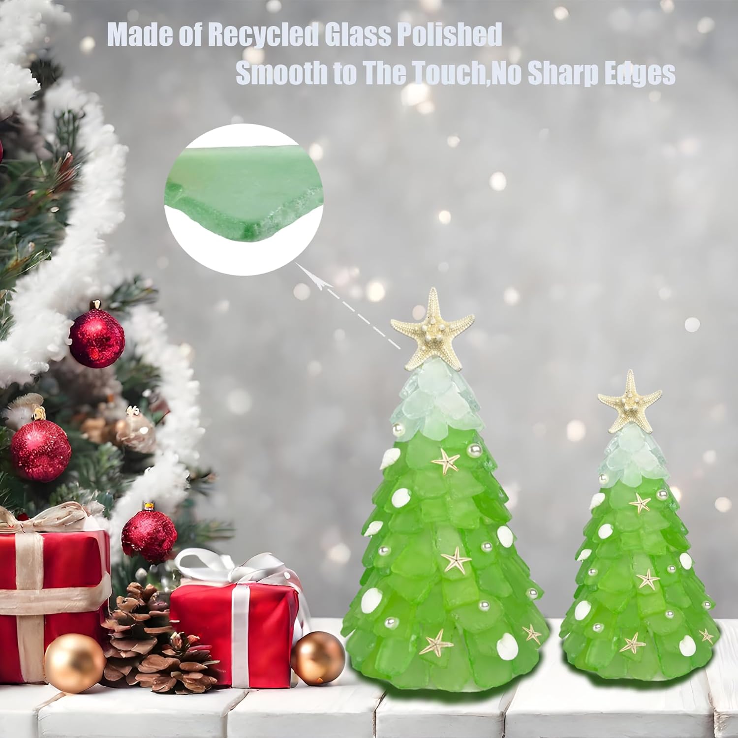 WECKLOM Christmas Tree DIY Kit Sea Glass Pieces for DIY Crafts Christmas Craft DIY Christmas Tree Lights Lamp Christmas Ornament Crafts (Green + White)