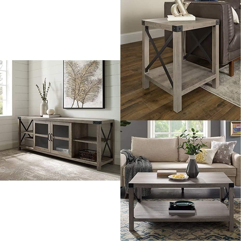 Walker Edison 80" Universal TV Stand, 70 Inch, Grey Square Small End Table, 18