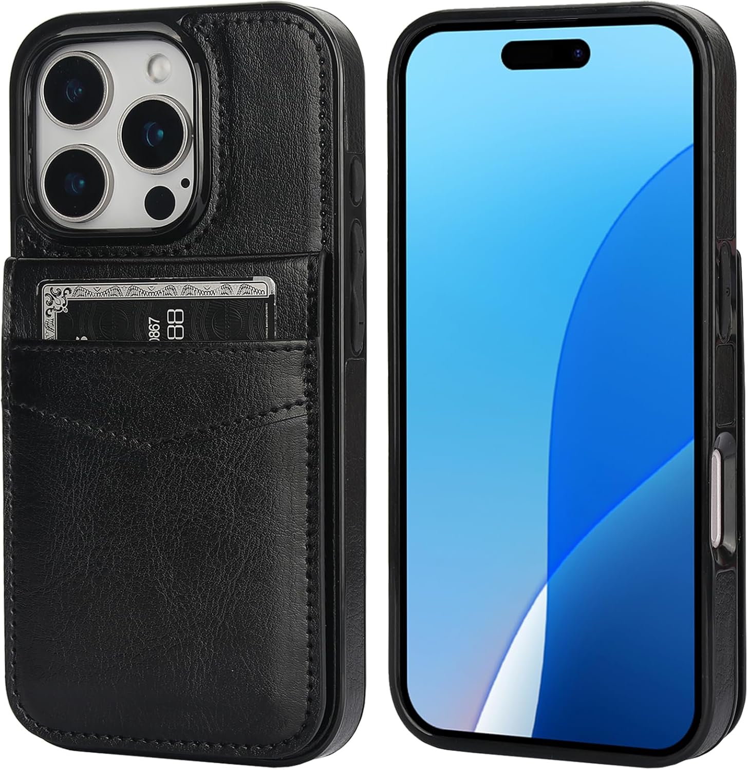 KIHUWEY Compatible with iPhone 16 Pro Case Wallet with Credit Card Holder, Flip Premium Leather Magnetic Clasp Kickstand Heavy Duty Protective Cover for iPhone 16 Pro 6.3 Inch (Black) - Image 3