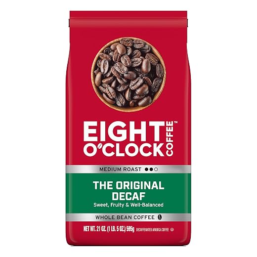 Eight O'Clock Coffee The Original Decaf, 21 Ounce (Pack of 1) Medium Roast Whole Bean Decaffeinated Coffee, 100% Arabica