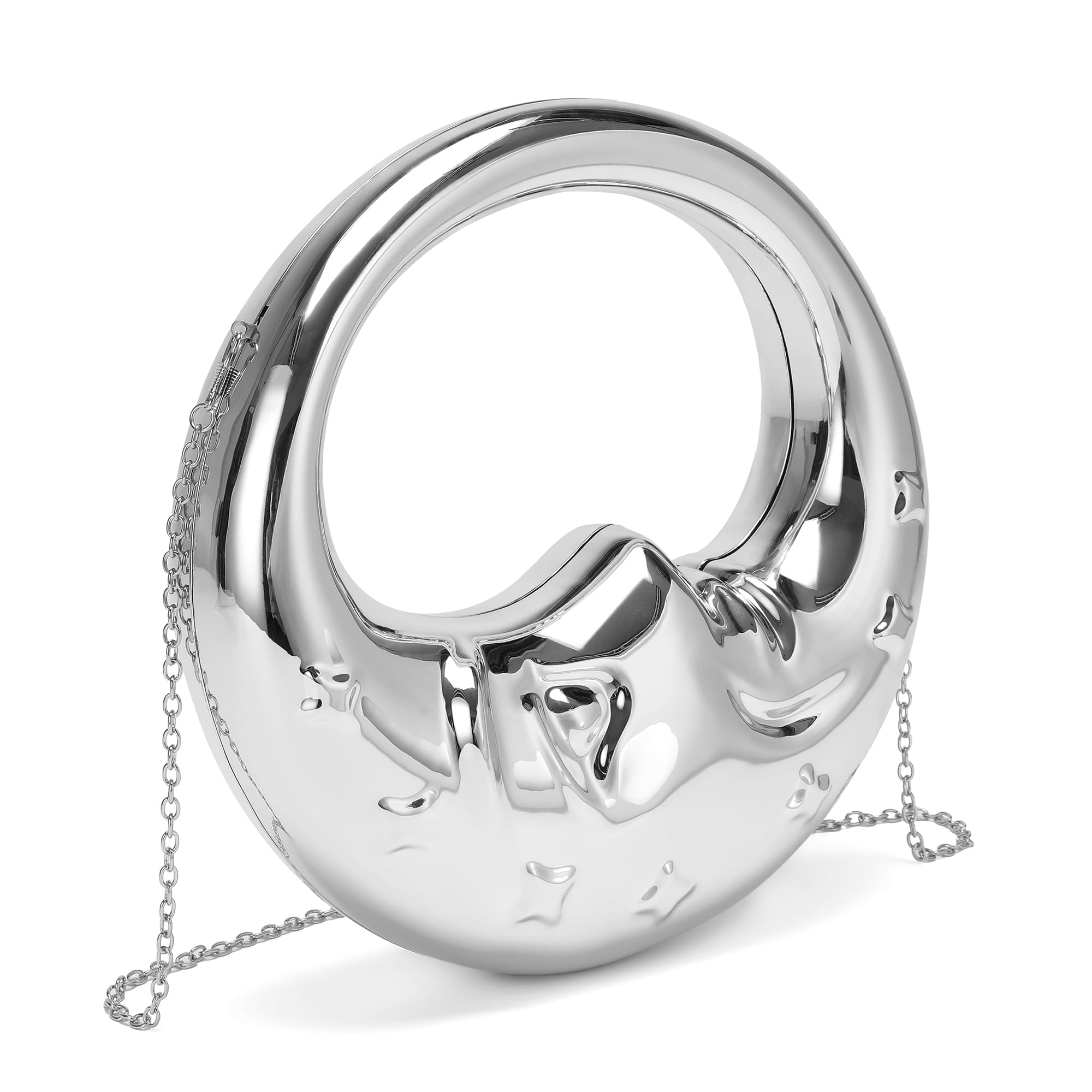 CARIEDO Acrylic Evening Clutch Purse Top-handle Moon Bag, Elegant Unique Handbag for Wedding Cocktail Party?Sliver