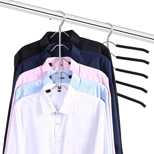 Miniatura 4 de Paquete de 2 perchas de metal 5 en 1 antideslizantes de acero inoxidable para camisas, perchas de varias capas para armario, perchero de ropa de