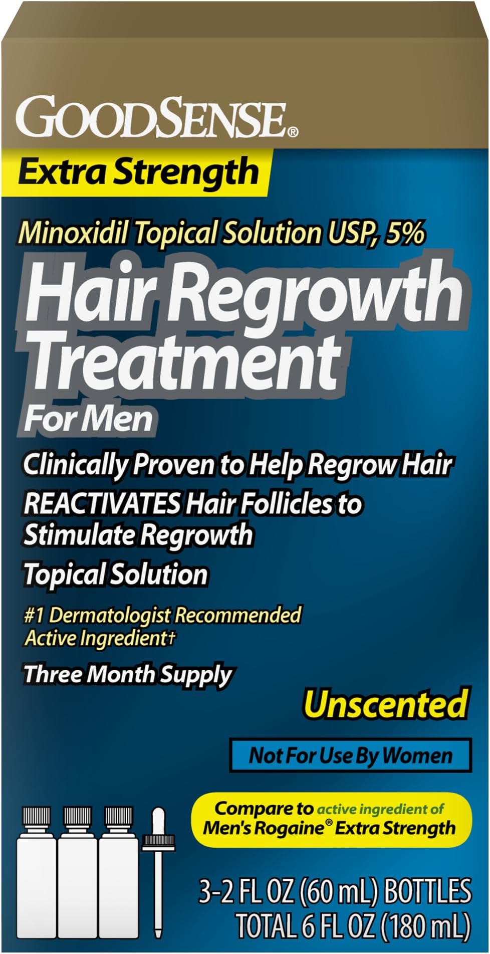 GoodSense Minoxidil Topical Solution USP, 5 Percent, Hair Regrowth Treatment for Men, Extra Strength 6 FL Oz (Pack of 1)