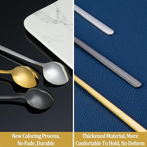 Miniatura 5 de Juego de 12 cucharas de café, cucharas de té doradas de 6.7 pulgadas, mango largo, cucharaditas pequeñas doradas, cuchara de café espresso de acero