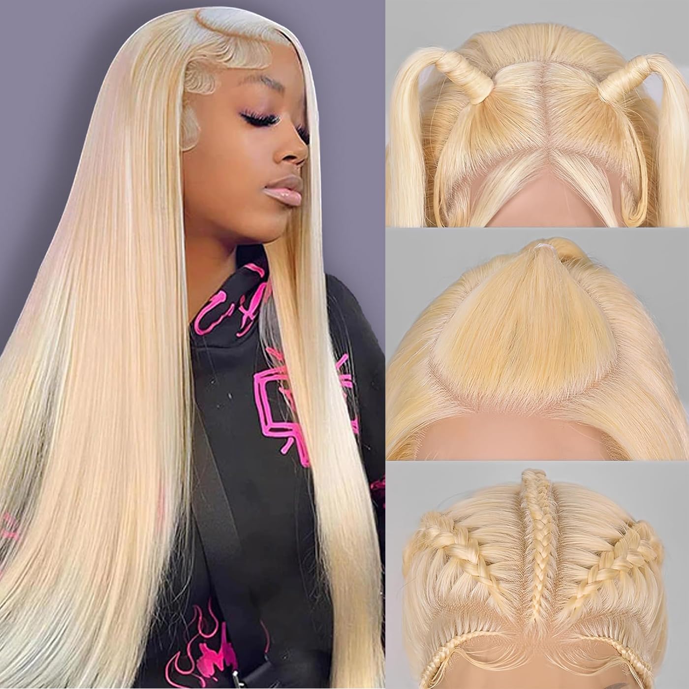 13X4 Human Hair Wig 613 Blonde Straight Pre-Plucked Hairline Natural Baby Hair 100% Brazilian Virgin Hair 180% Density 13x4 Wig For Women 28 Inch - Image 2