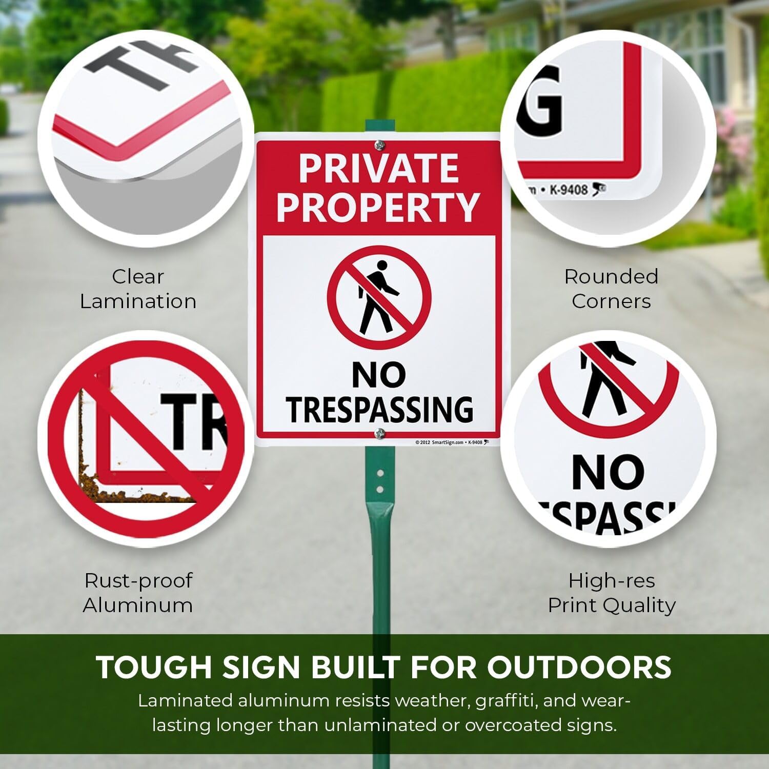 SmartSign No Trespassing Signs Private Property, 10 x 12 Inches Aluminum Sign with 3 Feet Stake