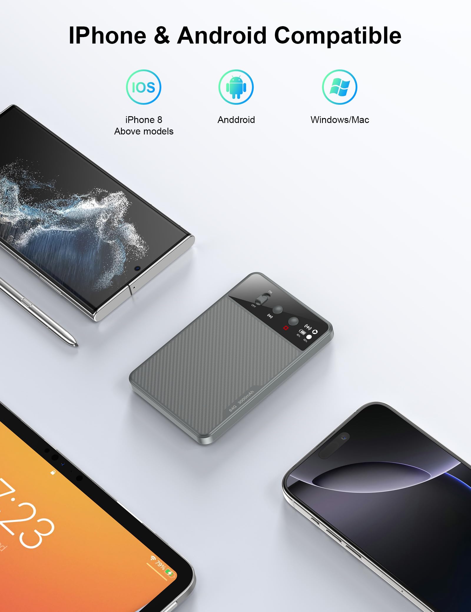 Registratore Vocale AI, Trascrizione e Riepilogo Accurate, Registratore Supportato da ChatGPT, 64 GB di Memoria, 107 Lingue, Magnetismo Potente,Voice Recorder One-Touch per Riunioni/Chiamate
