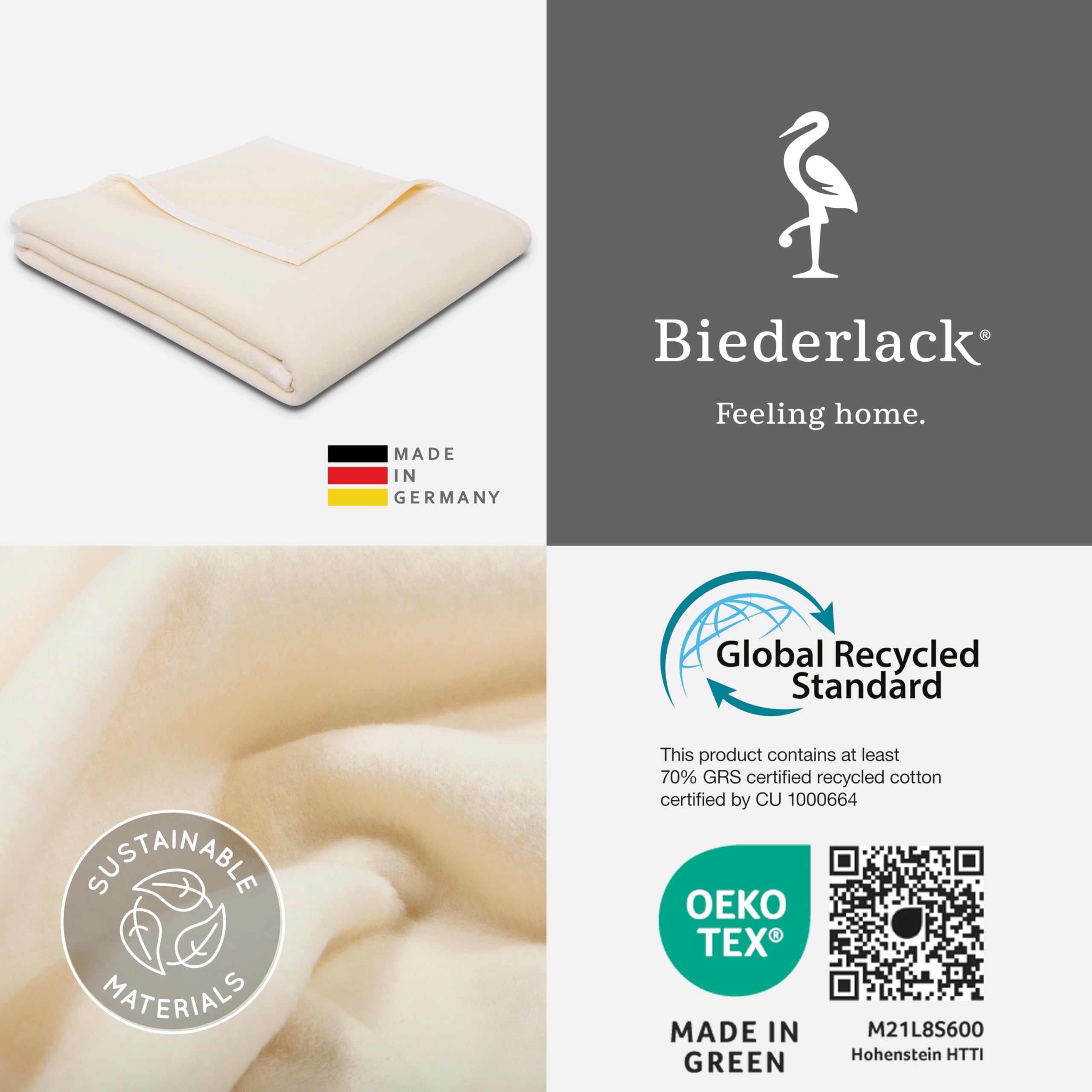 biederlack® Flauschige Kuscheldecke Pure Cotton, Couch-Decke in 150x200 cm | Made in Germany, schöne Sofadecke, Wohndecke aus 100% Baumwolle, warme Baumwolldecke, OEKO-TEX Made in Green