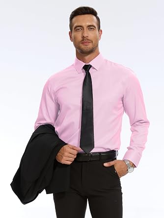 Men's Dress Shirts Long Sleeve Button Down Striped Shirt for Men Regular Fit Wrinkle Resistant Shirts