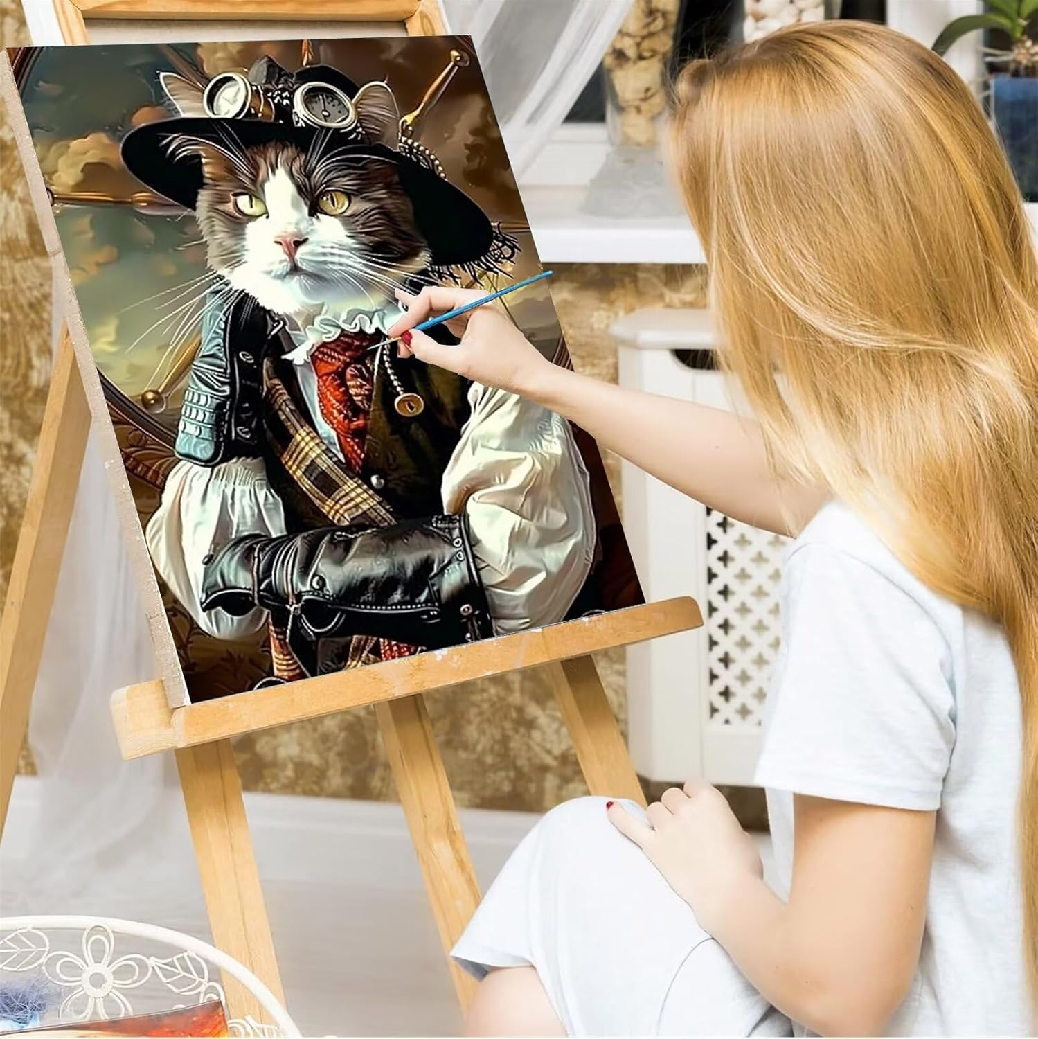 Peepezo Cats Paint by Number for Adults-Paint by Numbers for Adults Beginner, Couples Painting Kit Date Night Steampunk Paint by Numbers for Gift Home Wall Decor 20x26 Inch (Without Framed)