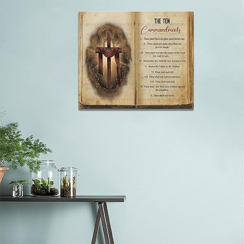 Miniatura 201 de Arte de Pared Cruz de los Diez Mandamientos Arte de Pared de los 10 Mandamientos Versículo Bíblico Religión Cristiana Escritura Imágenes Decoración