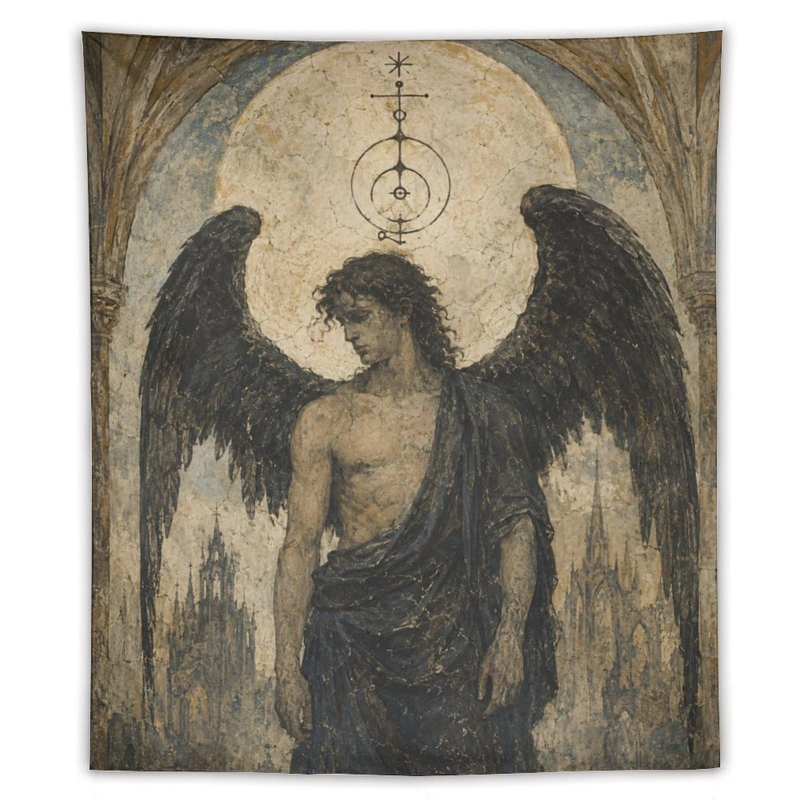W7C8U2X3 Dark Angel Lucifer Wall Tapestry, Fantasy Illustration, Dorm Room