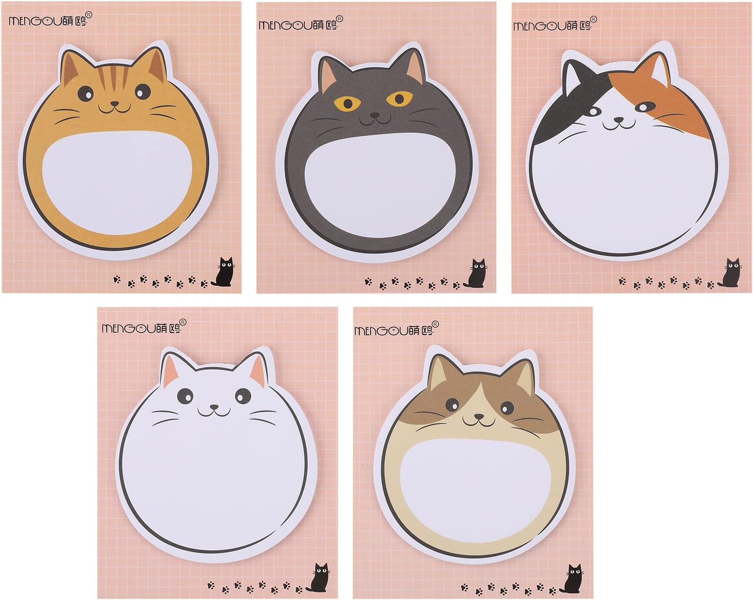 Cobee Cute Cat Sticky Notes, 5 Pack Kawaii Animal SelfStick Notes