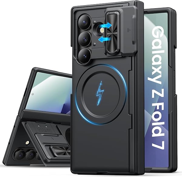 ASAFCASE for Samsung Galaxy Z Fold 7 Case with Stand, Camera Cover, Black