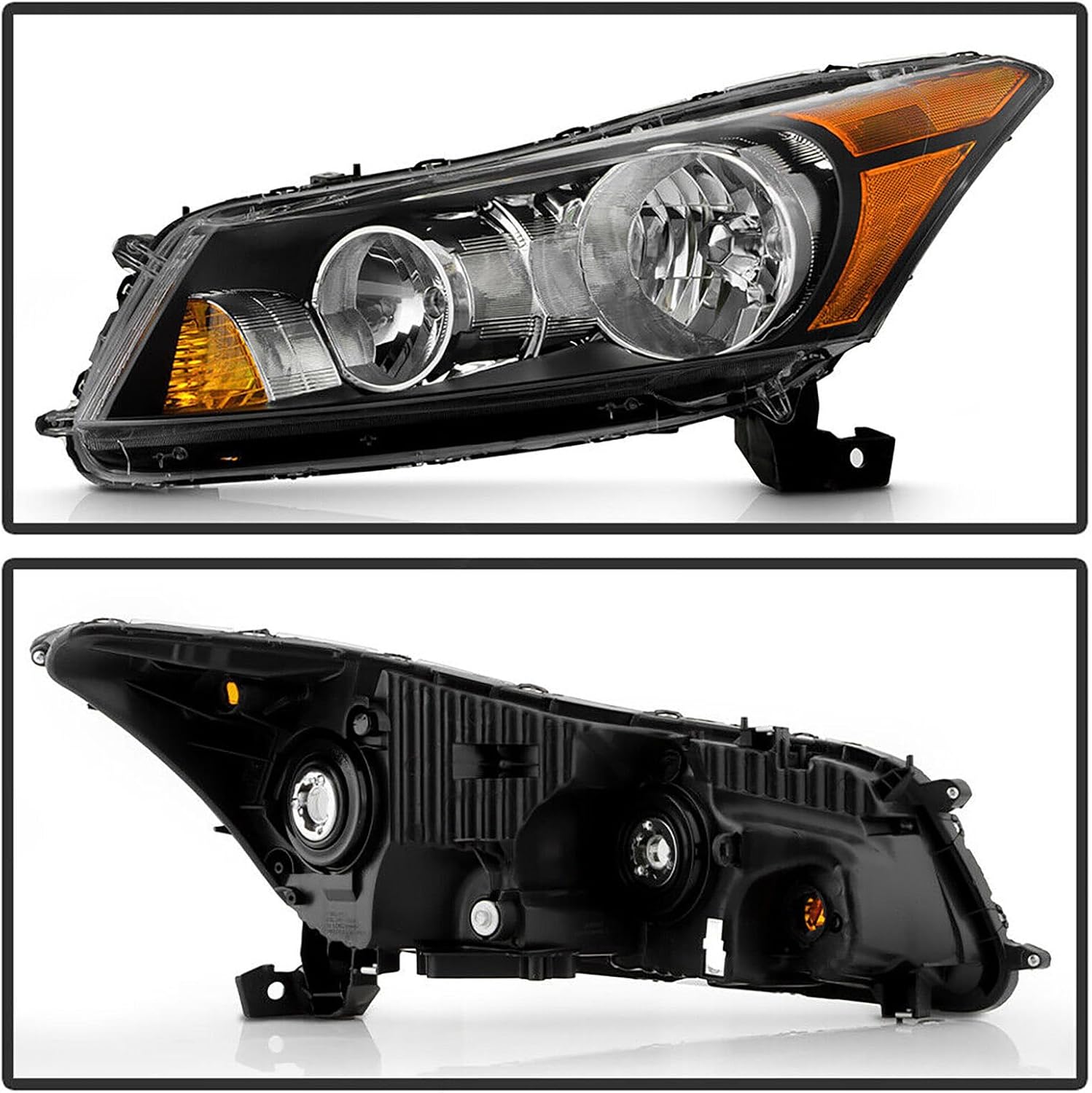 Headlights Assembly Compatible with 2008-2012 Honda Accord 4-Door Sedan Black Housing with Amber Reflector Factory Style Driver and Passenger Side
