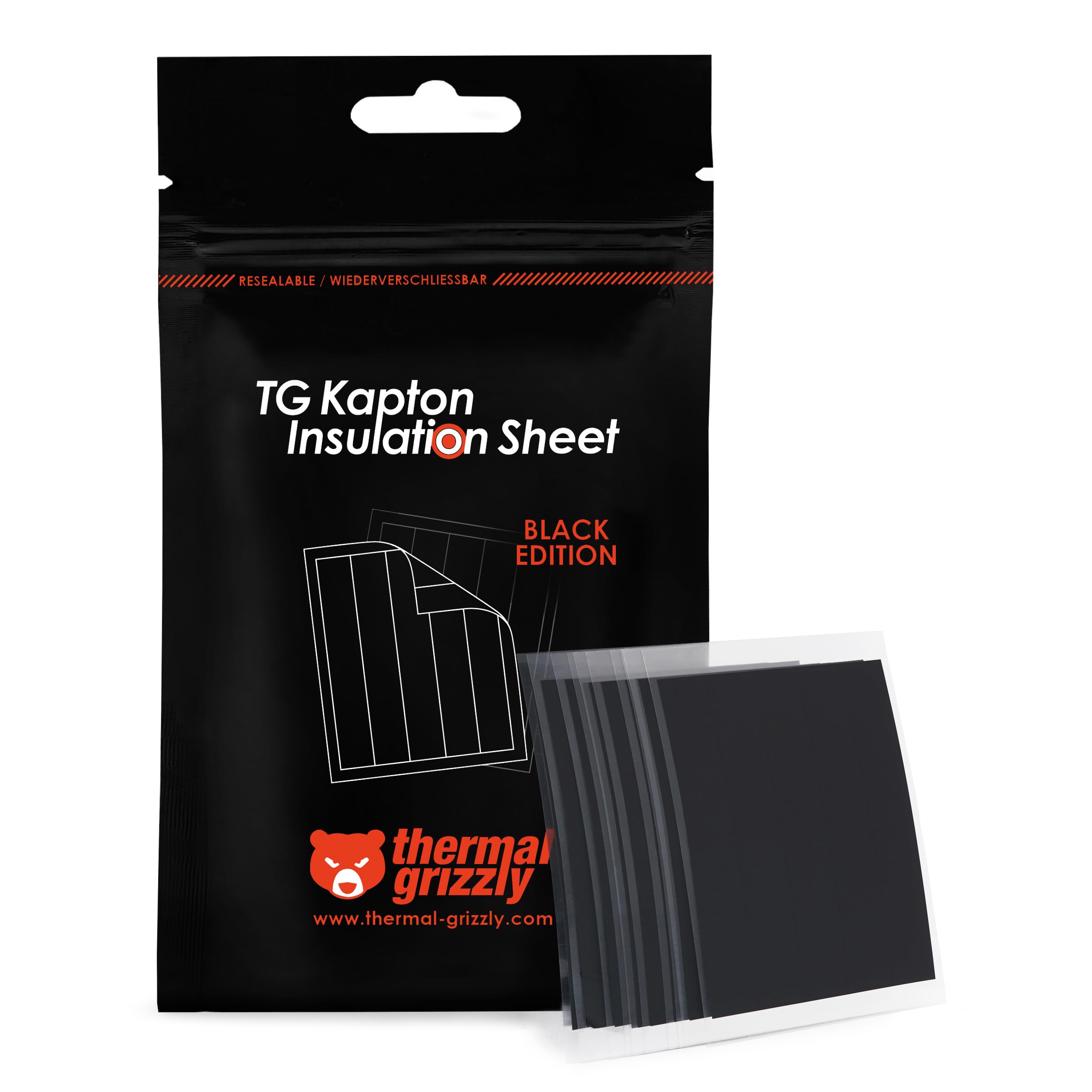 Thermal Grizzly TG Kapton Insulation Sheet Black Edition – 50 Polyimide Insulation Strips 10x60mm, 30µm Thick, High-Temperature Electrically Insulating Tape for CPU & GPU Liquid Metal Tim