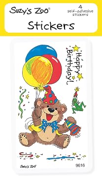 Suzys Zoo Stickers 4-Pack,#34;Happy Birthday" 10126