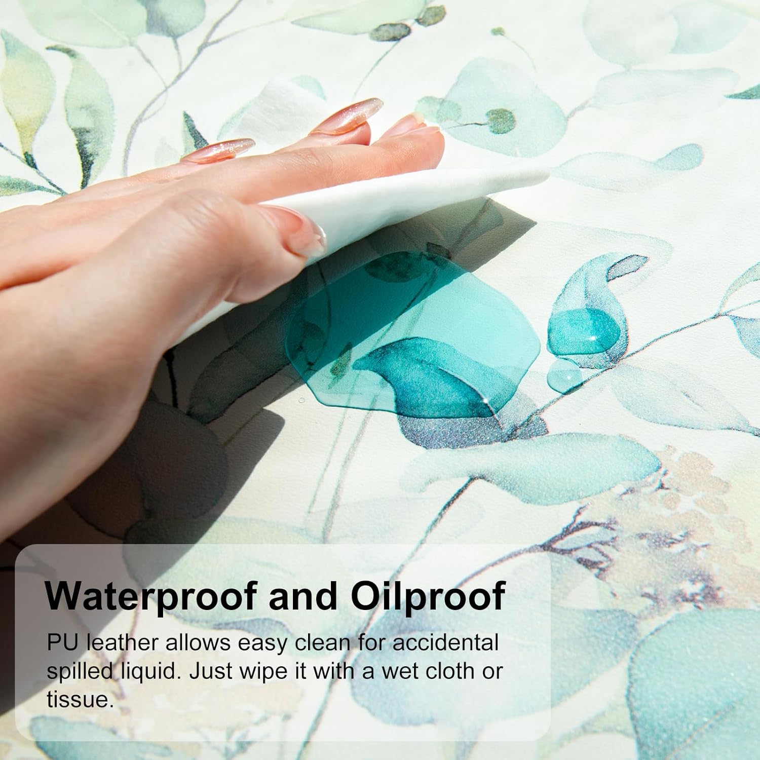 QIYI Large Mouse Pad, Cute Green Leaves Desk Mat for Desktop, Women Girls Office Décor Desk Accessories, PU Leather Waterproof Gaming Mousepad, Eucalyptus Leaf Desk Pad Computer Mat, 31.5" x 15.7" - Image 3